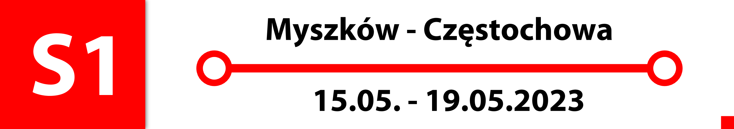 Linia S1. Zastępcza komunikacja autobusowa na odcinku Myszków - Częstochowa w terminie od 15 do 19  maja 2023 roku. 