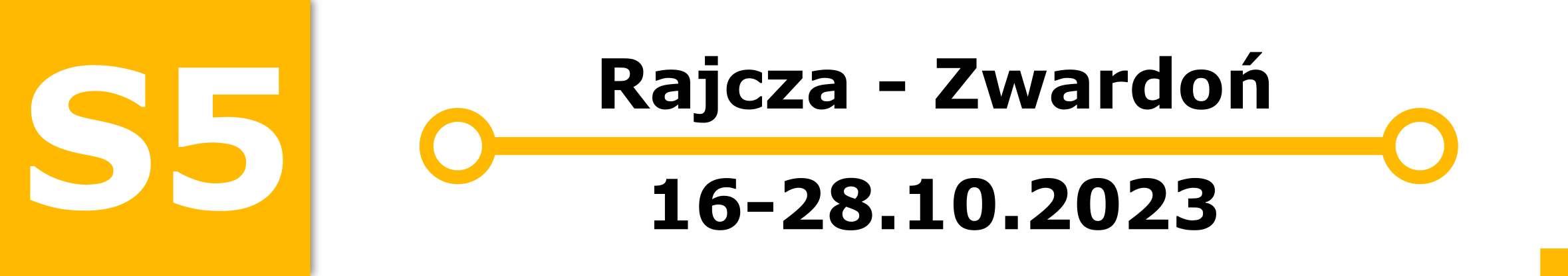 Linia S5. Zastępcza komunikacja autobusowa na odcinku Rajcza - Zwardoń w terminie od 16 do 28 października 2023 roku.