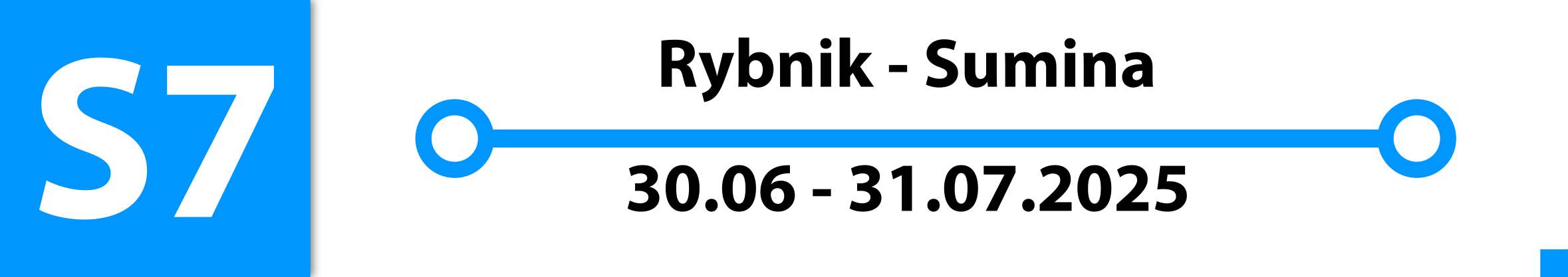 Linia S7. Zastępcza komunikacja autobusowa na odcinku Rybnik - Sumina w terminie od 30 czerwca do 31 lipca 2025 roku.